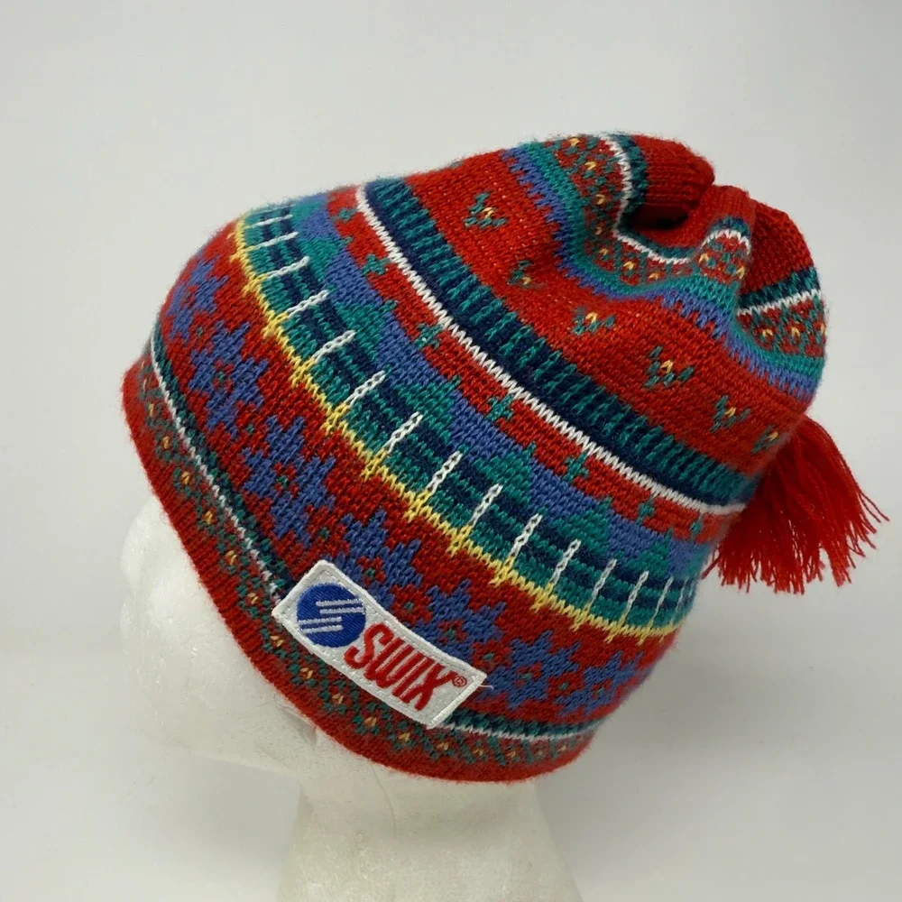 Vintage Swix Wool Blend Swedish Ski Nordic Hat w Tassel 50% Wool 50% Acrylic EUC